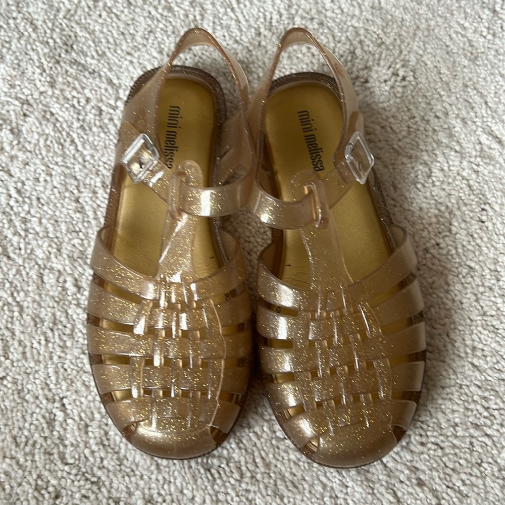 Mini Melissa gold jelly shoes